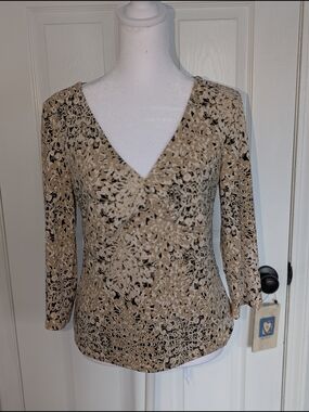 Beige Floral V-Neck Women's Top